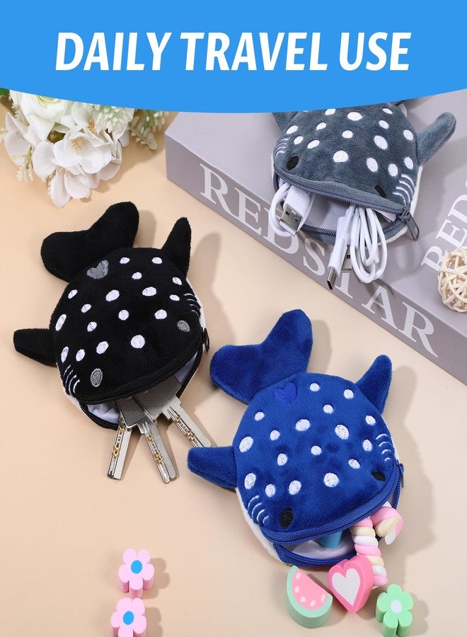 Qiuruoo 3 PCS Whale Shark Coin Purse, Kawaii Whale Wallet Zipper Shark Wallet, Small Embroidered Fish Marine Animal Coin Purse for Women for Keychain, Holds Coins, Lipstick, Keys - Image 4